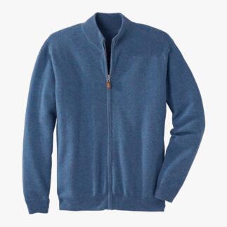 Blauwe kasjmier sweatjack met open rits
