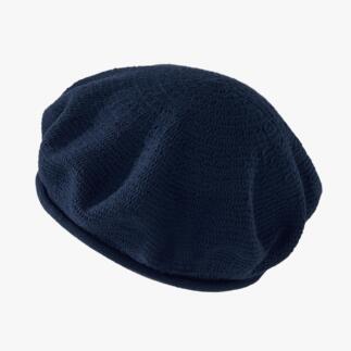 Marineblau katoenen baret in zijaanzicht