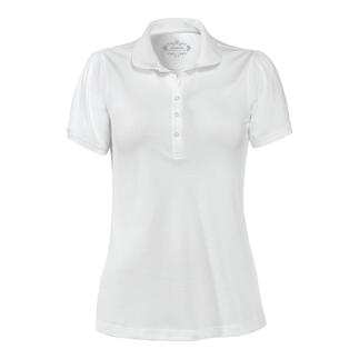 Witte damespolo met knoopsluiting en korte mouwen, maat: 38