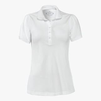 Witte damespolo met knoopsluiting en korte mouwen, maat: 38