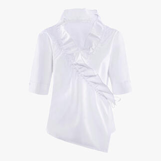 Vooraanzicht van de Armagentum rimpel-wrap blouse.