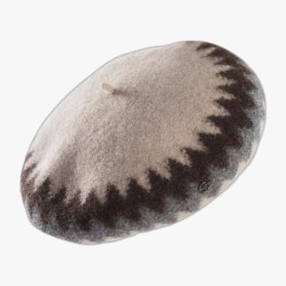 Loevenich wollen baret in beige/bruin/grijs met een patroon