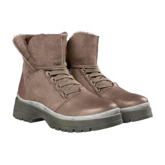 Hiking-Boots in lichtbruin, van voren met veters.