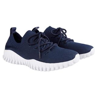 Een paar donkerblauwe Knit-sneakers van bernie mev.