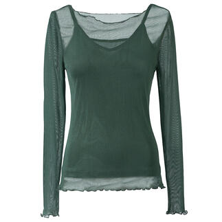 Groene twinset met korte mouwen, comfortabele pasvorm en fijn netweefsel.