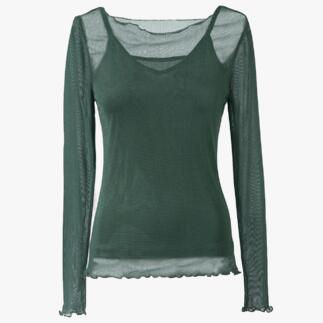 Groene twinset met korte mouwen, comfortabele pasvorm en fijn netweefsel.