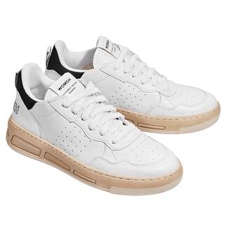 WOMSH vintage-look sneakers in wit met beige zool