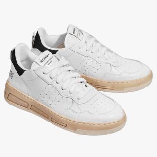 WOMSH vintage-look sneakers in wit met beige zool