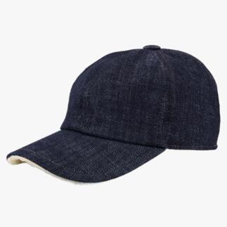 Donkerblauwe denim-cap met teddy voering.