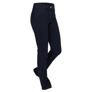 Donkerblauwe jeans in slim-fit met voorzakken.