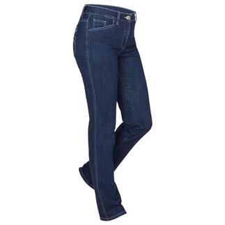Blauwe jeans in maat 18, zijaanzicht.