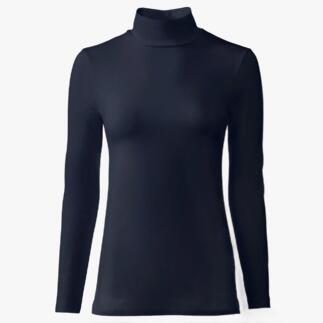 Zwart katoen/kasjmier highneck-shirt.