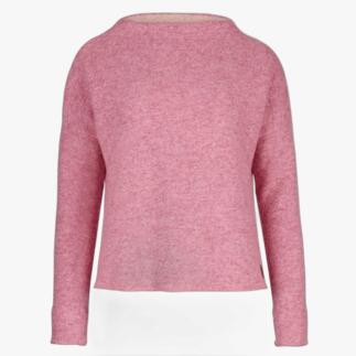 Achteraanzicht van roze walkpullover met ronde hals
