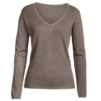 Dames V-hals trui van kasjmier in taupe.
