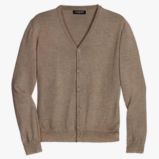 Beige lama-zijde cardigan met v-hals en knopen.