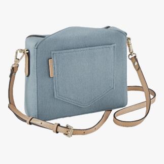 Blau Denim Boxy-Bag met een bruin schouderriem