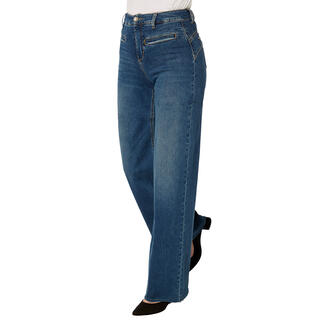 Zijaanzicht van een blauwe wijde jeans