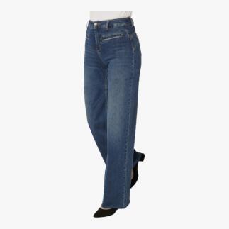 Zijaanzicht van een blauwe wijde jeans
