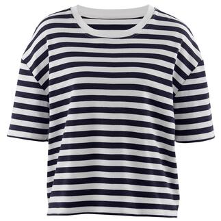 Gestreept Boxy T-shirt, van voren bekeken.