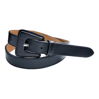 Monochrome leren riem in marineblauw, maat 75 cm, met een rechthoekige gesp.