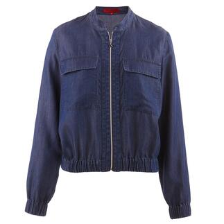 Light-denim blouson in donkere wassing van voren