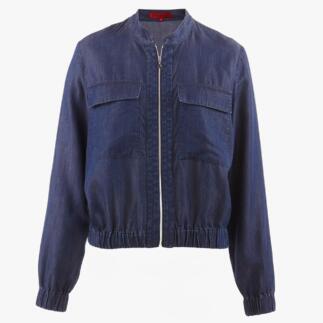Light-denim blouson in donkere wassing van voren