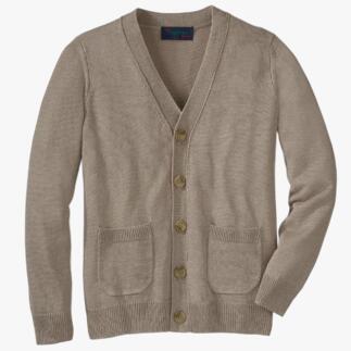 Beige linnen cardigan op een witte achtergrond