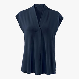 Donkerblauwe Janice & Jo zomerblouse met V-hals, gevouwen
