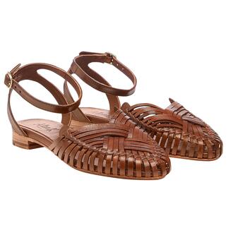 Stel bruine Allan K gevlochten leren sandalen met stijlvol ontwerp