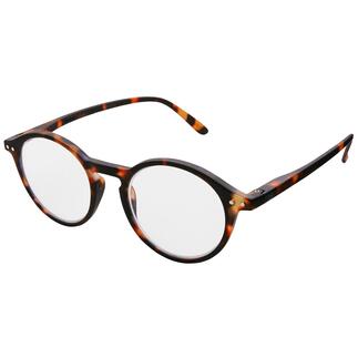 Tortoise-kleurige leesbril met heldere glazen.
