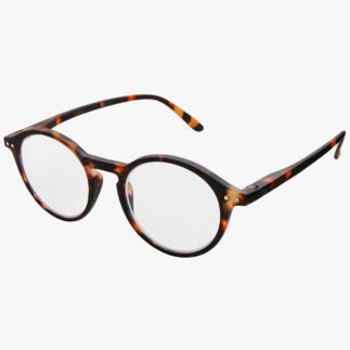 Tortoise-kleurige leesbril met heldere glazen.