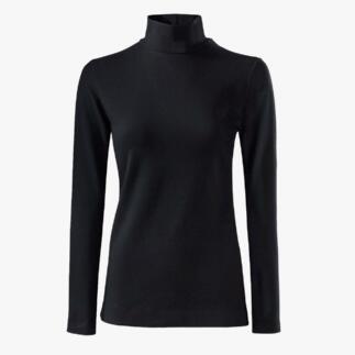 Zwart katoen/kashmir highneck shirt met hoge kraag.
