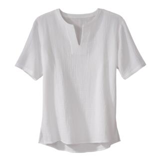 Musselin strandshirt in het wit met korte mouwen en ronde hals.