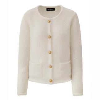 Witte mohair cardigan met knopen en twee zakken.