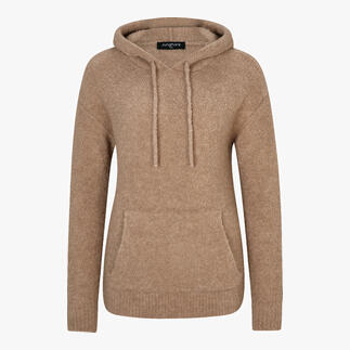 Beige kameelhaar hoodie met buidel en capuchon