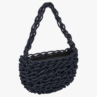 Geweven tas in marine kleur vanuit de zijkant.