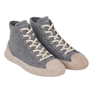 Grijze Asportuguesas ReWooly-sneakers paar zijaanzicht met veters.