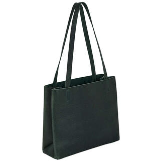 Groene leren paperbag van Harold's in zijaanzicht.
