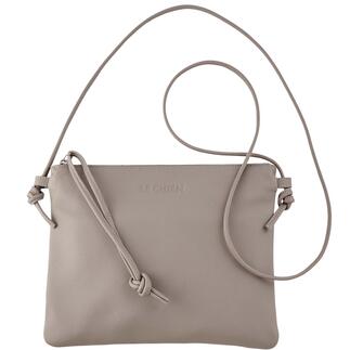 Beige crossbody tas met verstelbare schouderband en rits.