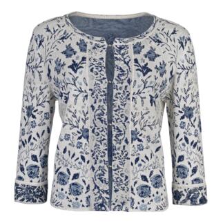 Bloemvormig cardigan met doorlopende knopen en fleurmotief.