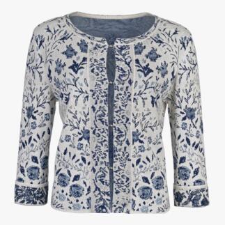 Bloemvormig cardigan met doorlopende knopen en fleurmotief.