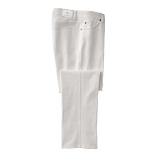 Witte T400®-jeans liggen plat op een tafel