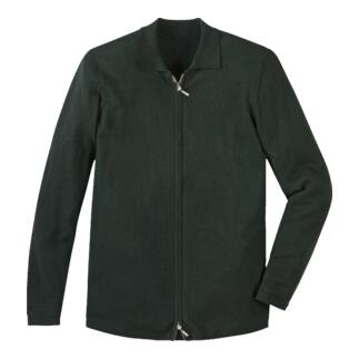 Groene polo-cardigan met rits op een witte achtergrond.