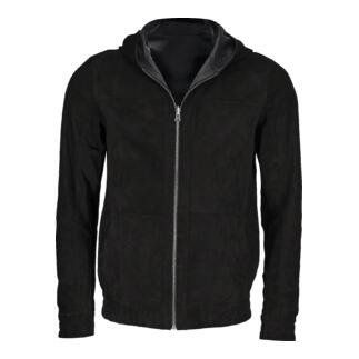 OCONI omkeerbare leren hoodie in zwart met capuchon, zacht materiaal