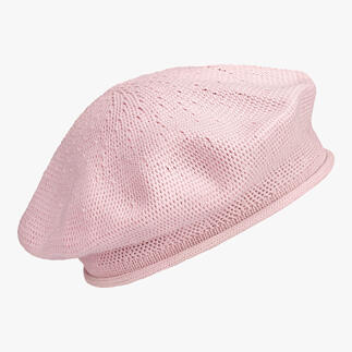 Roze katoenen baret met netstructuur.