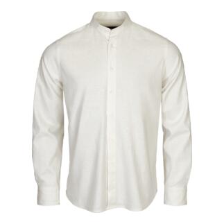 Offwhite comfortabele linnen overhemd met staande kraag.