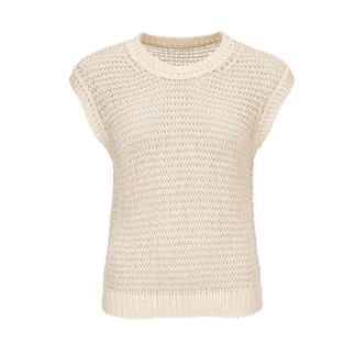 Beige mesh vest met korte mouwen van luchtig katoen.