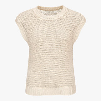 Beige mesh vest met korte mouwen van luchtig katoen.