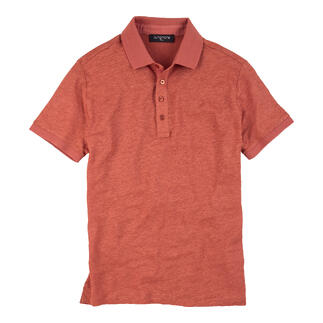 Terracotta leinen polo-shirt in maat 48 met korte mouwen en een klassieke kraag.