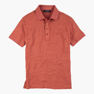 Terracotta leinen polo-shirt in maat 48 met korte mouwen en een klassieke kraag.